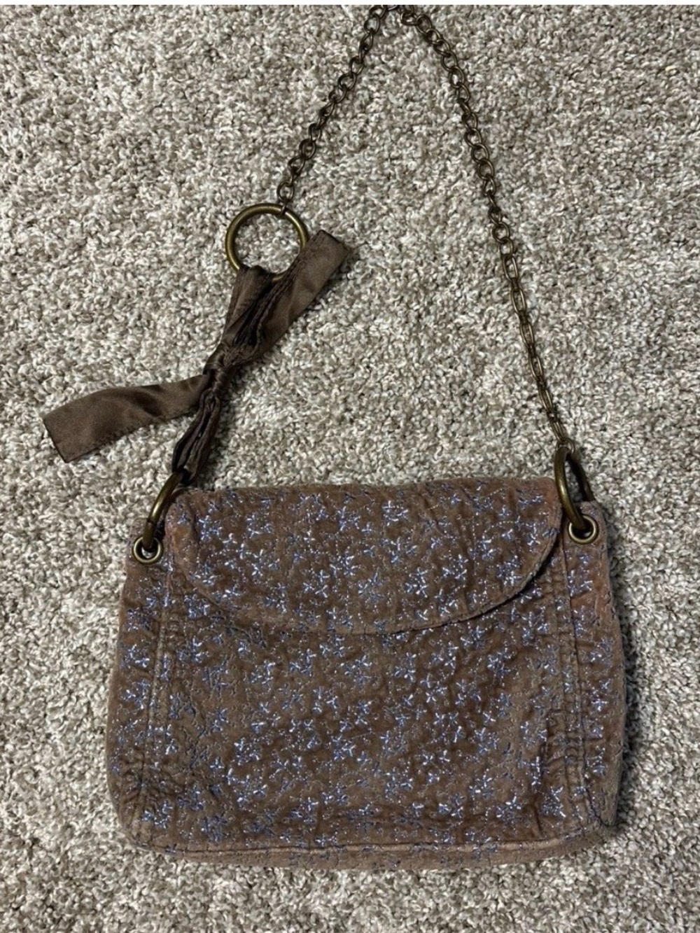 Vintage GAP Taupe/Metallic Blue Floral Shoulder Bag